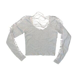 Nux Laser Cut Seamless Long Sleeve Athletic Top Sz Small Womens Silver Gray